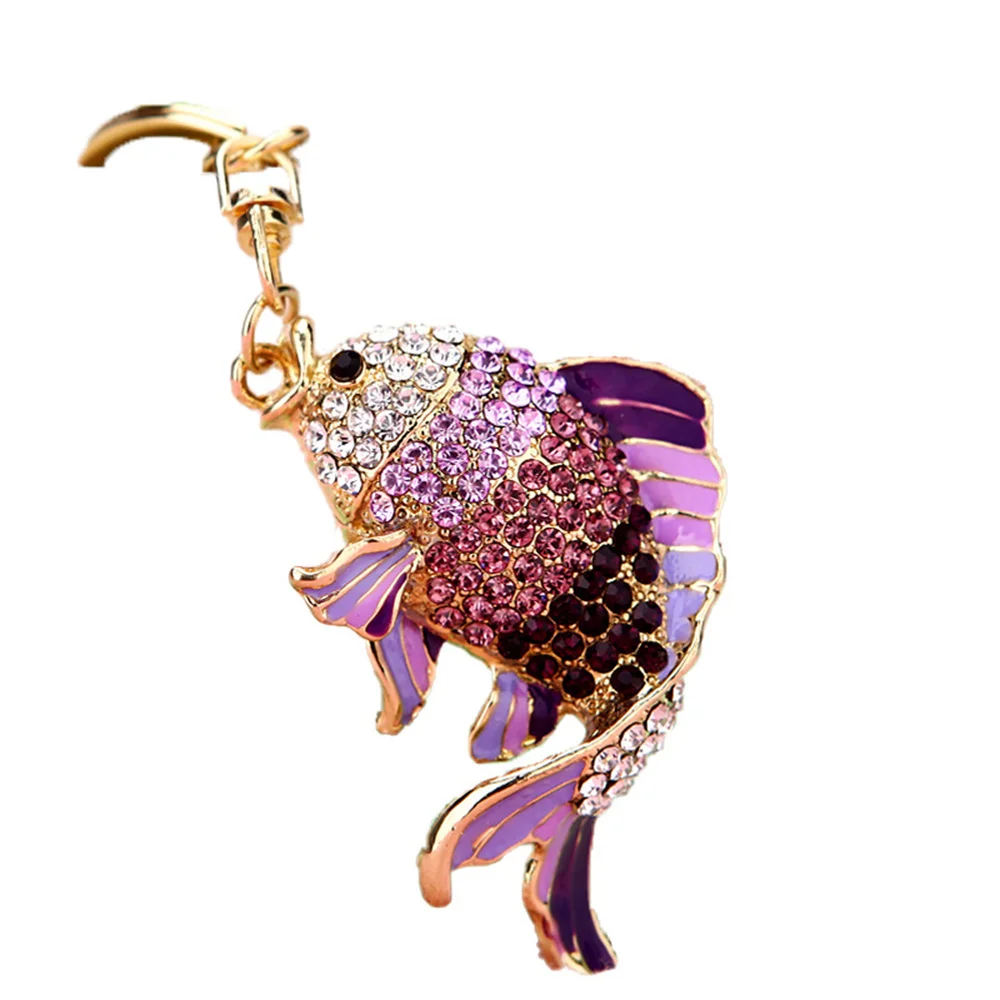 Exquisite Enamel Crystal Fish Key Chains Holder Goldfish Bag Buckle HandBag Pendant For Car Keyrings KeyChains