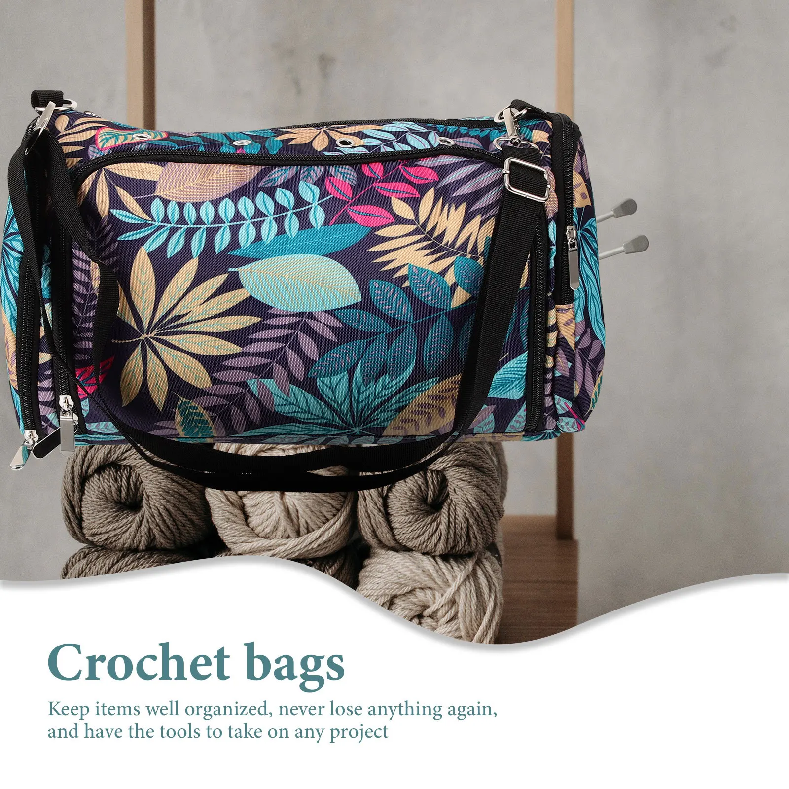 

Crochet Hook Bag -Resistant Oxford Fabric Easy Carry Knitting Crocheting Sewing Kit Organizer Travel Storage Case