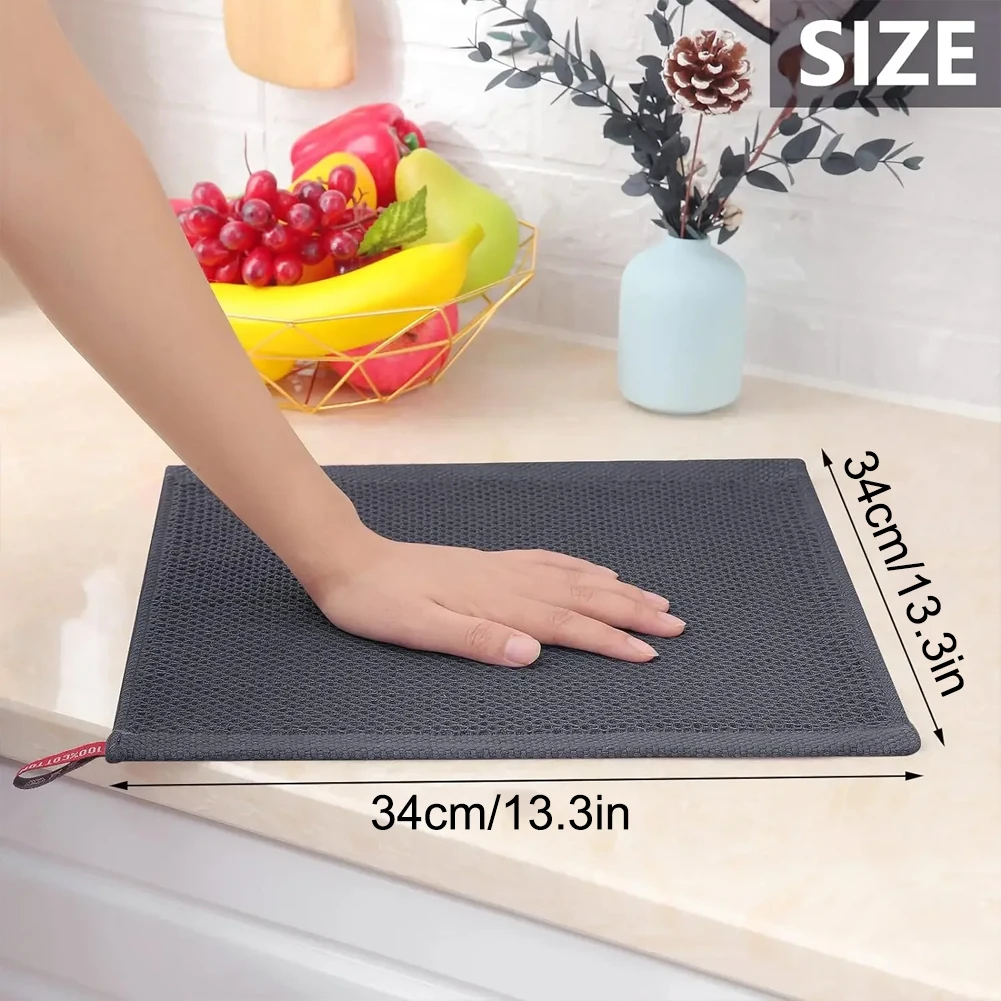 Easy Storage Tea Towels Set 34 X 34 Cm Cotton Tea Towels Versatile Use Waffle Pattern Design Convenient Hanger