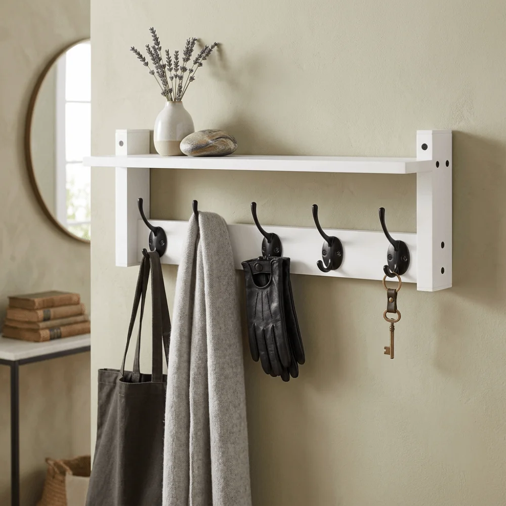 Solid Wood Wall-Mounted Floating Storage Shelf Decorative Display Shelf Wall-Hanging Structure Multifunctional Organizer