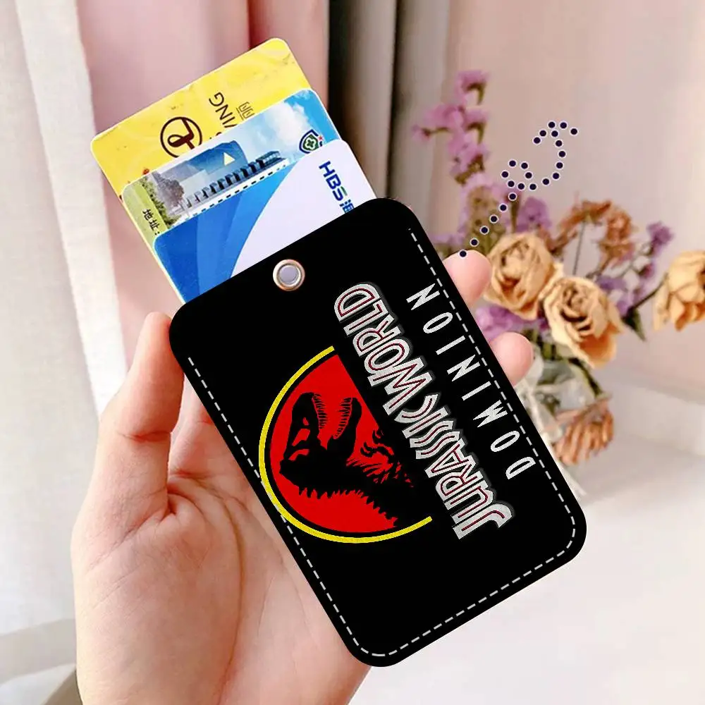 سلسلة مفاتيح كارتون J-Jurassic P-Park D-Dinosaur مع حامل بطاقة الوصول، ممر الحافلة وبطاقة الوجبات، حافظة واقية لبطاقة البنك