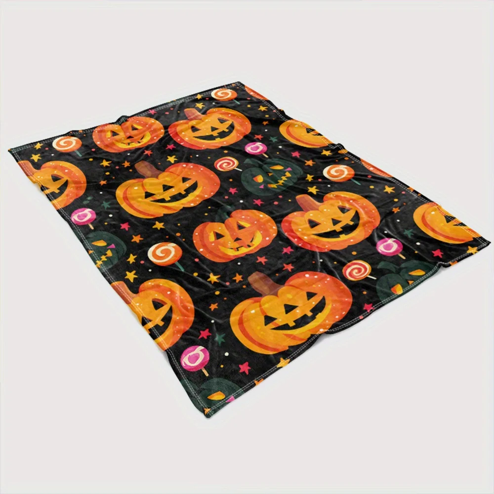 Manta Decorativa de Otoño con Diseño de Calabaza de Halloween, para Sofá,Regalo Festivo Acogedor, Lindo Diseño de Jack O'Lantern