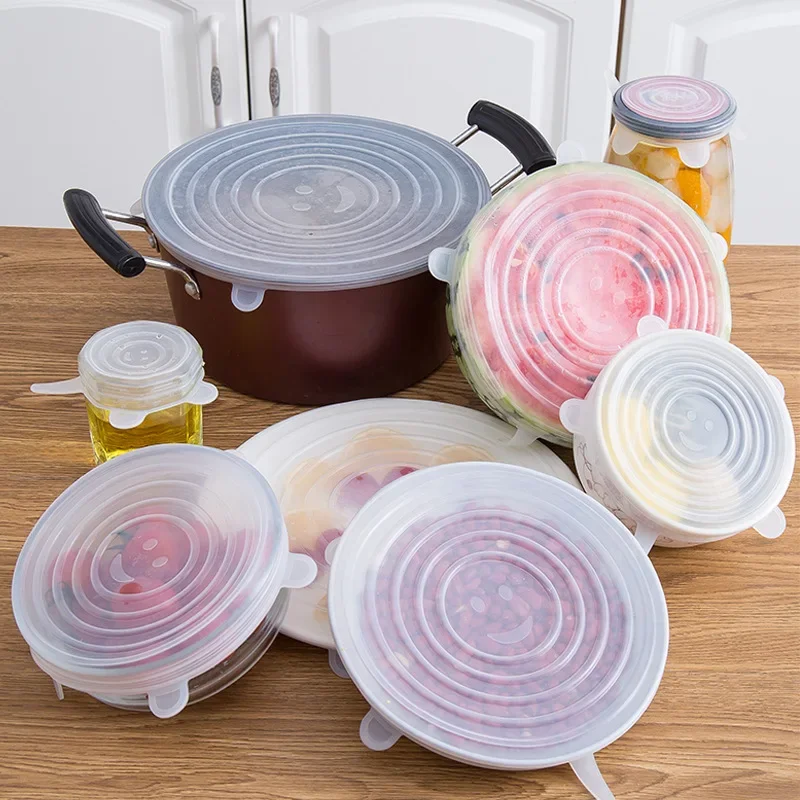 

6PCS Adaptable Lid Silicone Cover Food Caps Elastic Stratchy Fresh Microwave Lids Stretch Silicone Cover For kitchen accessories