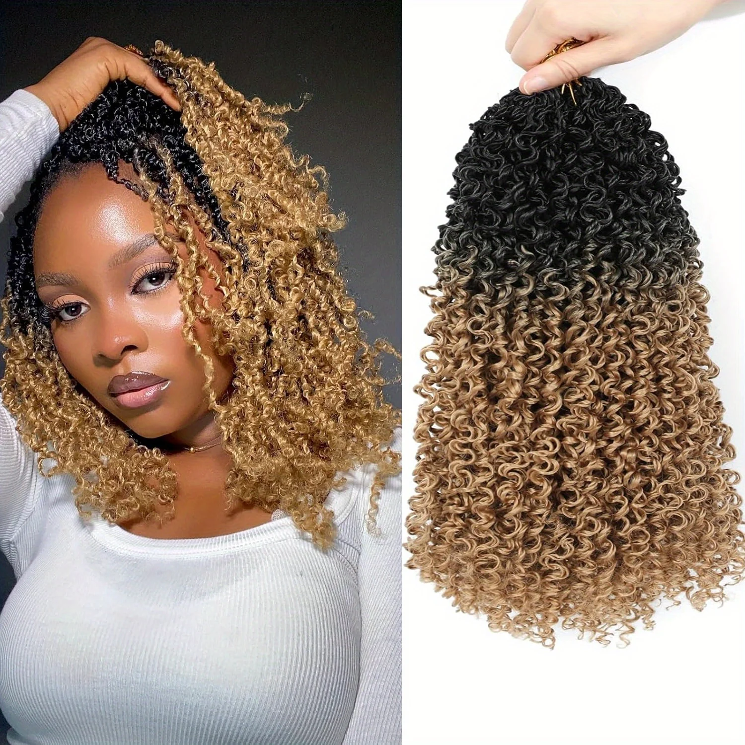 

1 упаковка 8-дюймовых синтетических косичек Yanky Twists с предварительно связанной петлей для вязания крючком, текстурированная прическа, элегантная прическа, простое нанесение.