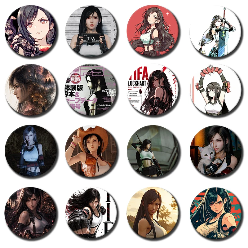 Final Fantasy Anime Girl Figure Tifa Lockhart Soft Button Pin FF VII Character Brooch Badge Bag Decor