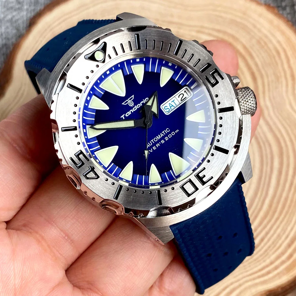 Tandorio Bule Dial Monster Horloge 200M Waterdicht 42mm NH35 Automatisch Horloge Heren 120 Klik Bezel Saffierglas Rubberen Band