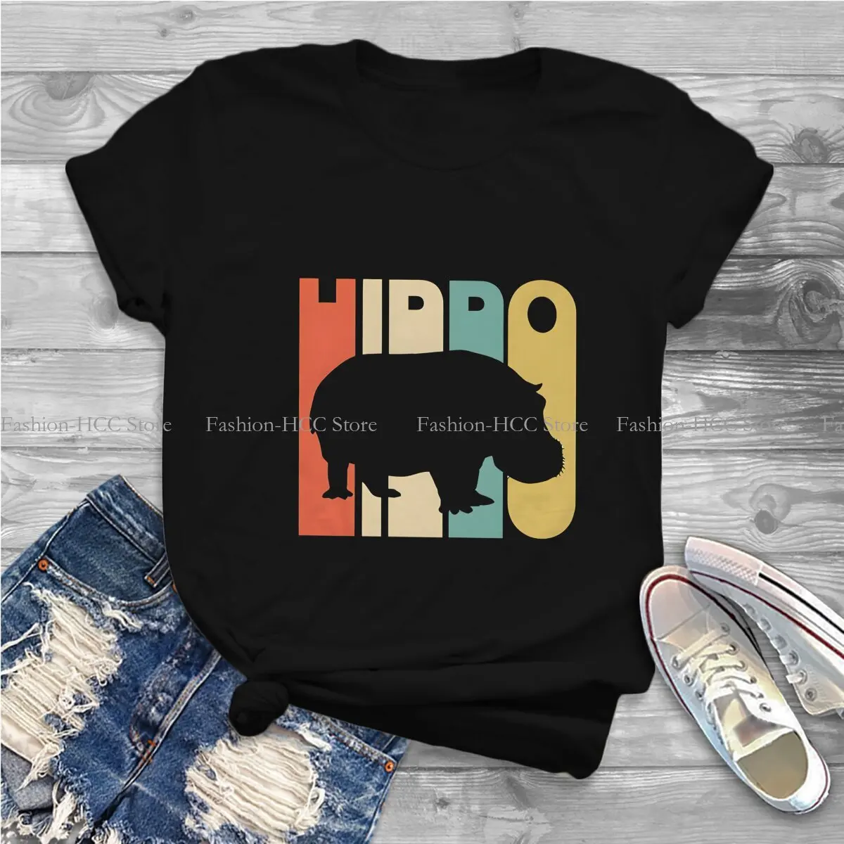 Hippo Polyester TShirt for Women Vintage Humor Casual Sweatshirts T Shirt Novelty Trendy