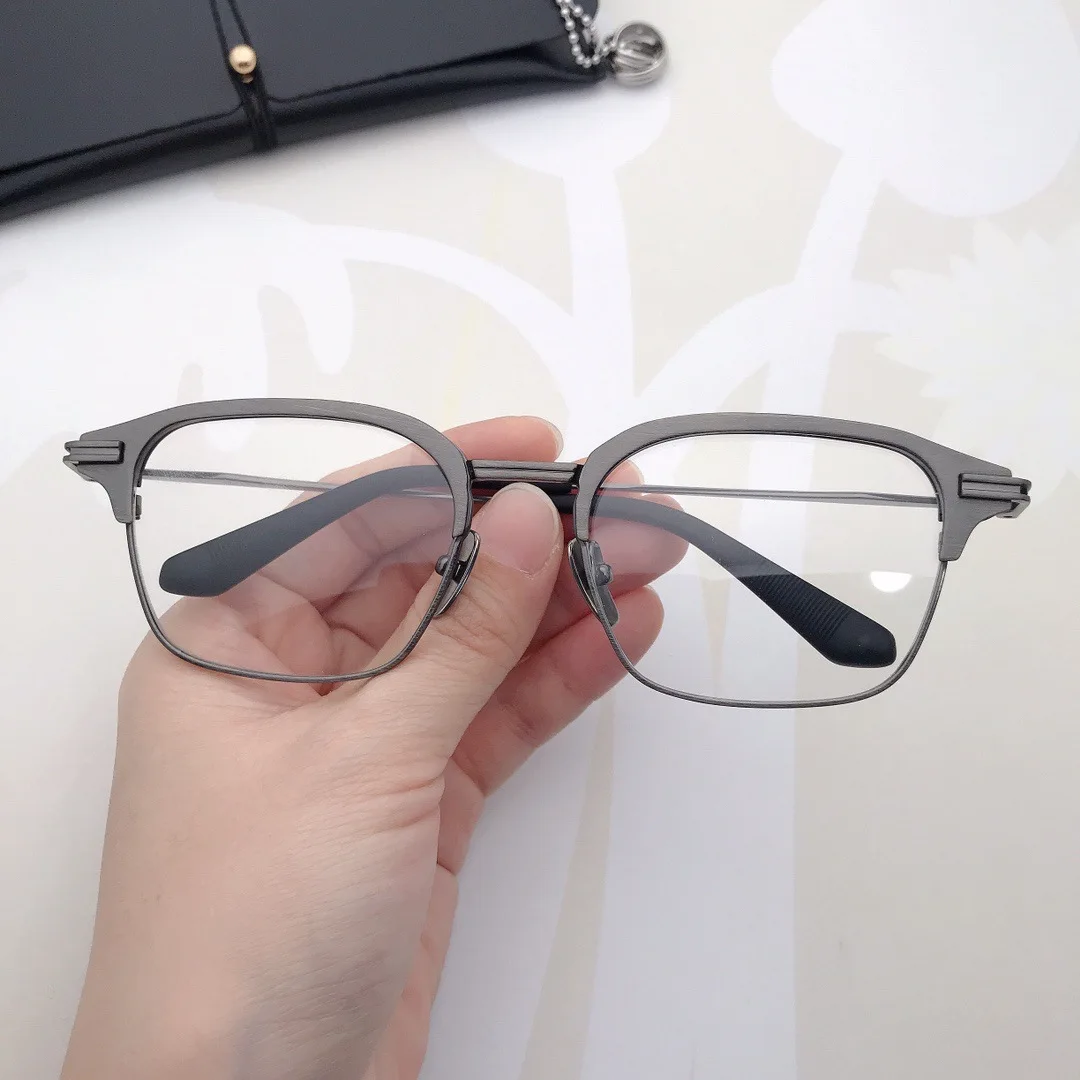 Large size ultra-light pure titanium glasses frame eyebrow line business men retro big face glasses half frame men image 4
