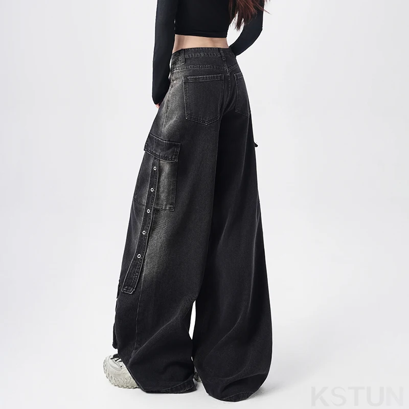 KSTUN 2026 Streetwear Tasche multiple Pantaloni jeans cargo larghi per le donne Jeans a gamba larga Abbigliamento vintage Pantaloni in denim larghi