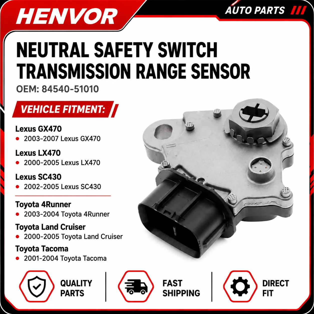 Neutral Safety Switch Transmission Range Sensor 84540-51010 For Lexus GX470 LX470 SC430 Toyota 4Runner Land Cruiser Tacoma