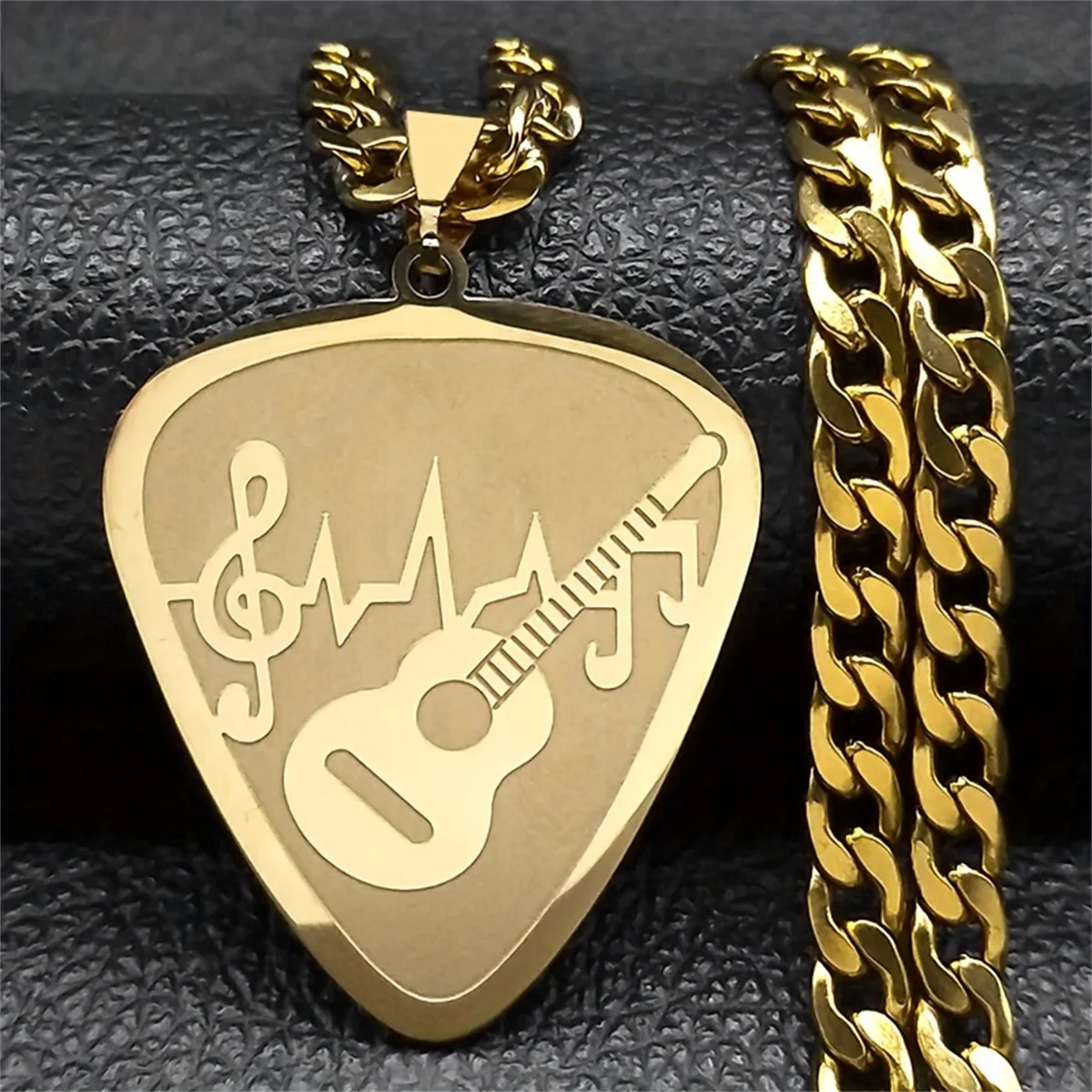 Stainless Steel Hip-hop Guitar Bass Note Pendants Free Engraved Track Code QR Code Logo Couple Music Seal Necklace Jewelry