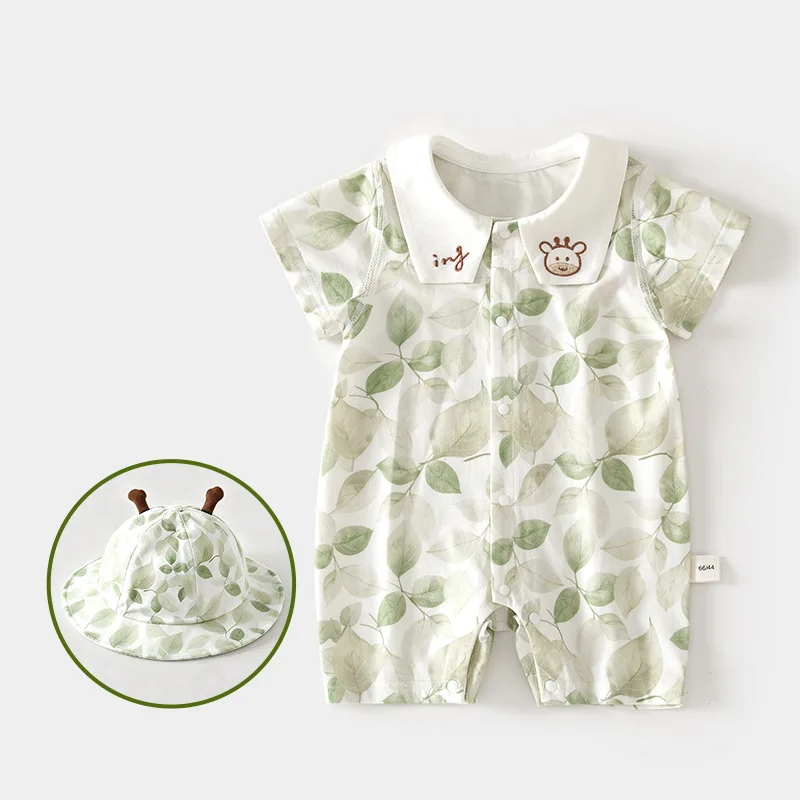 

Baby Summer Short Sleeve Rompers Baby Ice Oxygen Cotton Thin Romper Infant Air Conditioning Clothes Romper Hat for Free