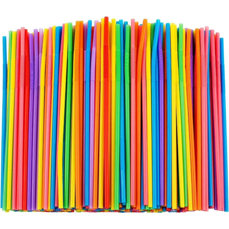 

300 Pcs Colorful Flexible Plastic Straws BPAFree Disposable Bendy Straws for Smoothies Milkshakes and Beverages 10.2 Inches Lon