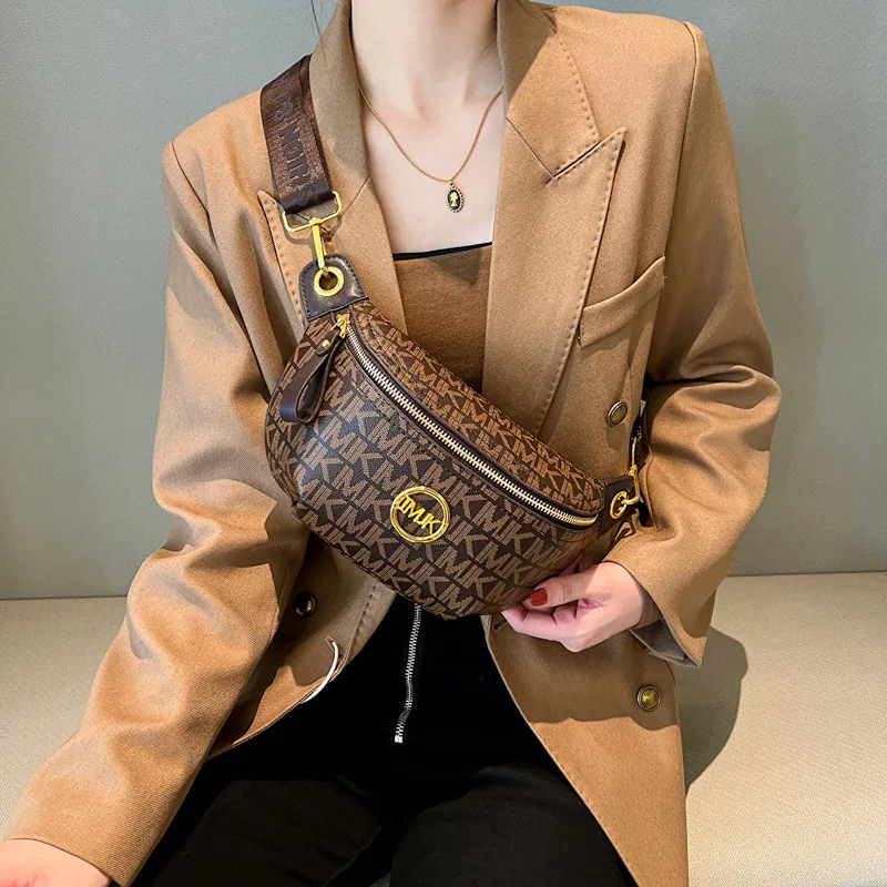 Women'S Printed Letter Crossboday Chest Bag Luxury Designer Soft Leather Vintage Travel Shoulder Bag Purses And Adjustable Strap