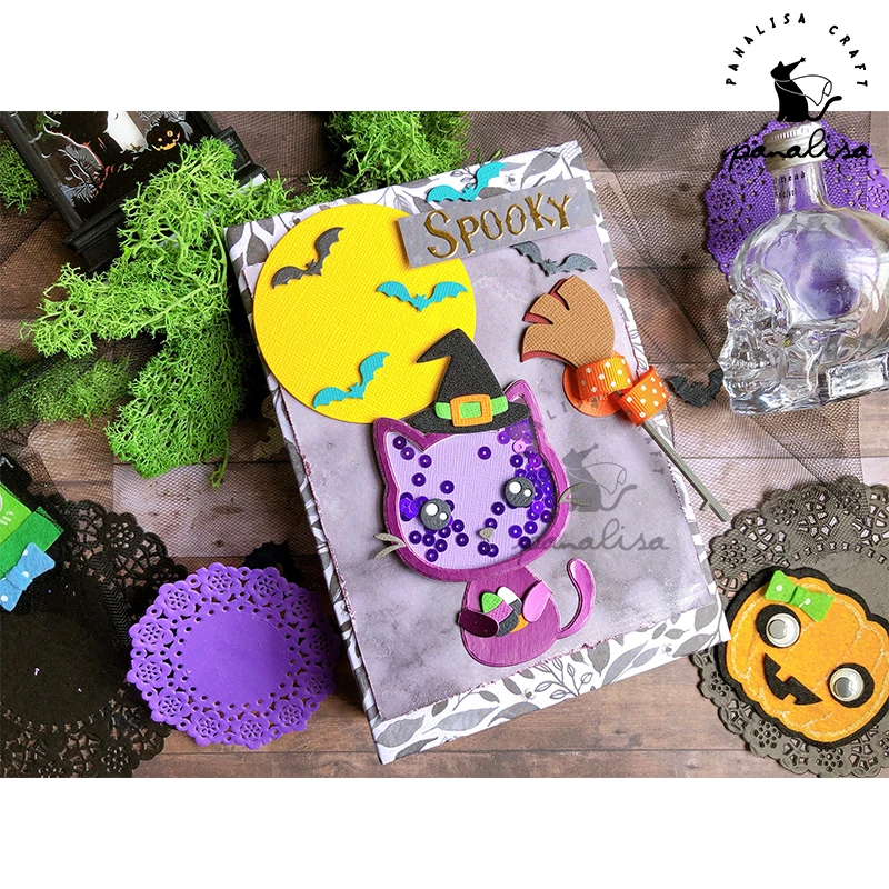 Panalisacraft Halloween Wizard Cat Cute Metal Cutting Dies halloween diecut scrapbooking Album Paper Card Craft Embossing