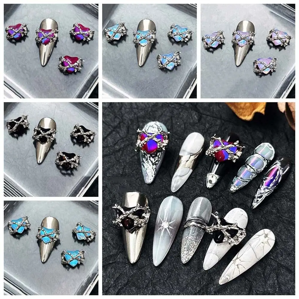 Breloques pour Nail Art, 4 pièces/ensemble, décorations d'ongles en forme de cœur d'halloween, ornements d'ongles 3D, perceuses à ongles, accessoires pour ongles en forme de cœur d'halloween