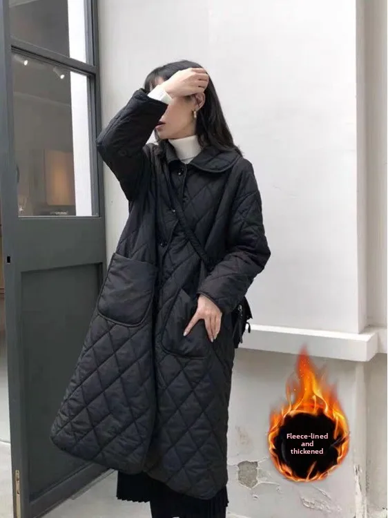 

Knee-Length down Cotton Jaet Loose Fit Mid-Length plus Size Winter New Sle Slimming Versatile Cotton Coat Outerwear