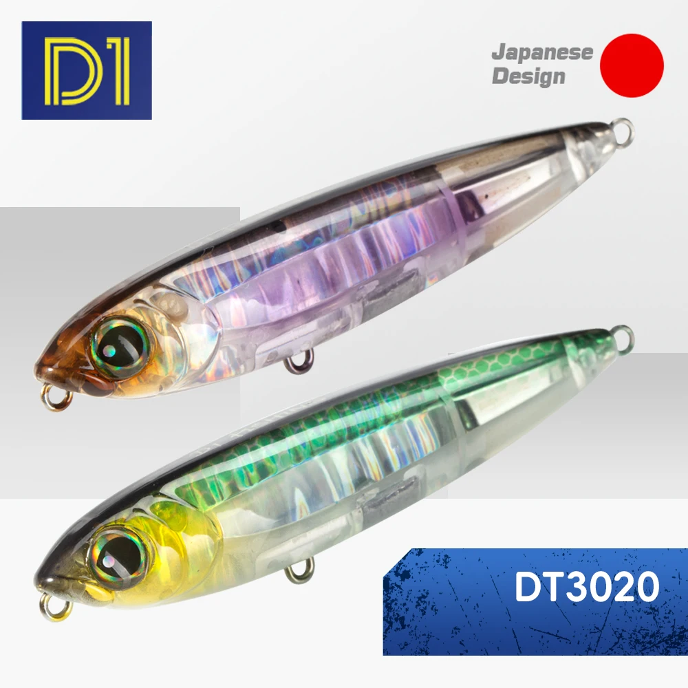 

D1 Pencil Fishing Lure 3pcs Floating Topwater Hard Bait 80mm 11g 100mm 20g 3D Eye Reflective Laser Spinning Long Casting Seabass