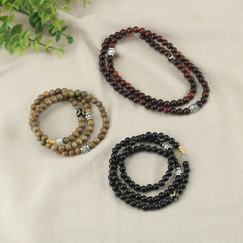 DIY accessories Vintage three-circle sandalwood couple bracelet love moonstone bracelet wooden bead dzi bead wrist jewelry chain