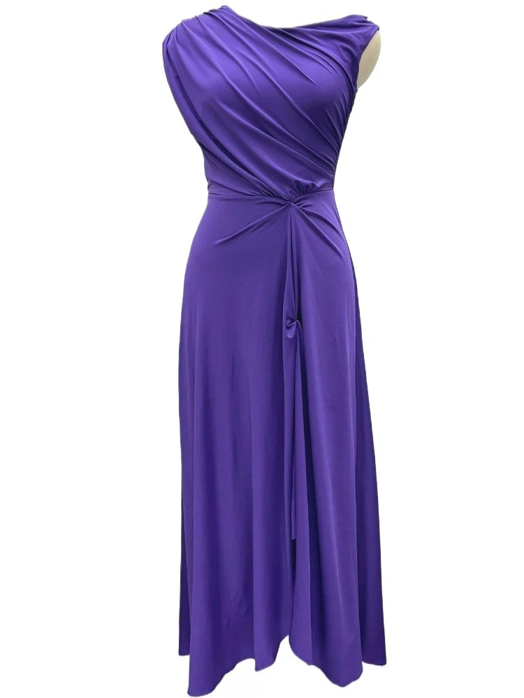 

Chic Asymmetrical Ruched High Split Formal Evening Long Dress Purple