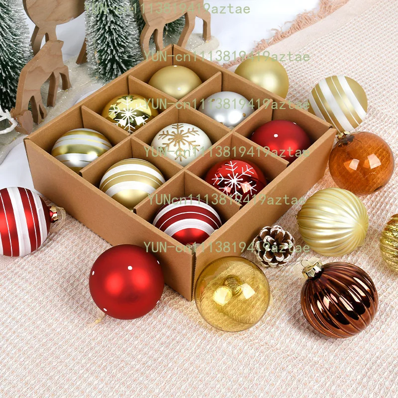 9pcs 8cm Painted Glass Christmas Balls Luxury Xmas Decorative Hanging Ornaments New Year Party Christmas Spheres Pendant Set