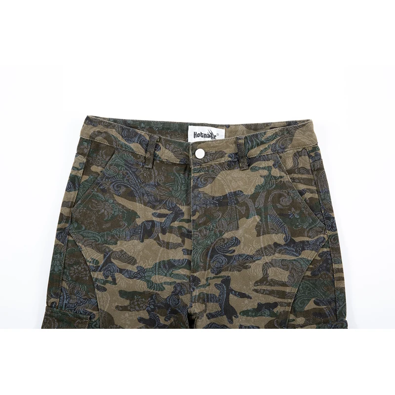 Amerikaanse streetwear cashewbloem cargo camouflagebroek heren slim fit werkkleding camouflage micro uitlopende broek casual wijde pijpen