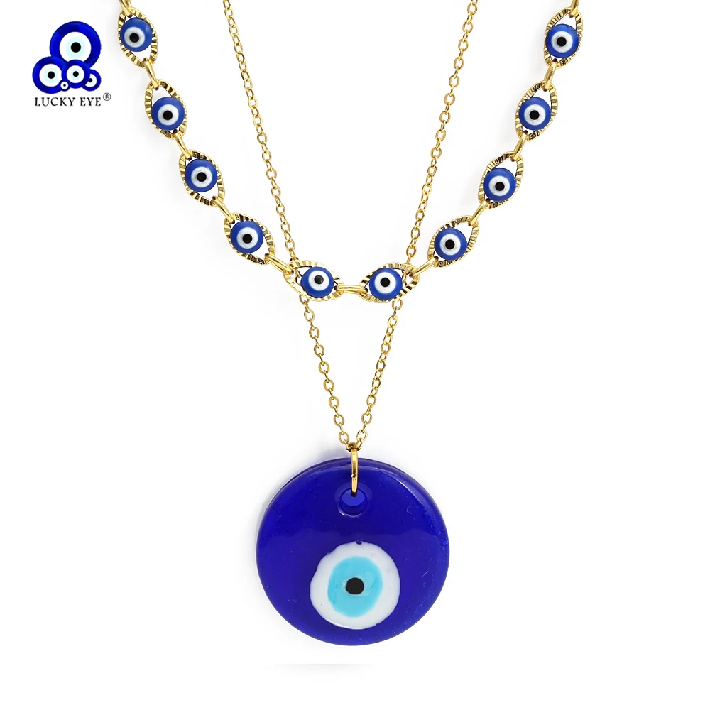 Lucky Eye Glass Blue Evil Eye Pendant Necklace Set Copper Chain Choker Necklace Combo for Women Men Girls Fashion Jewelry BE628