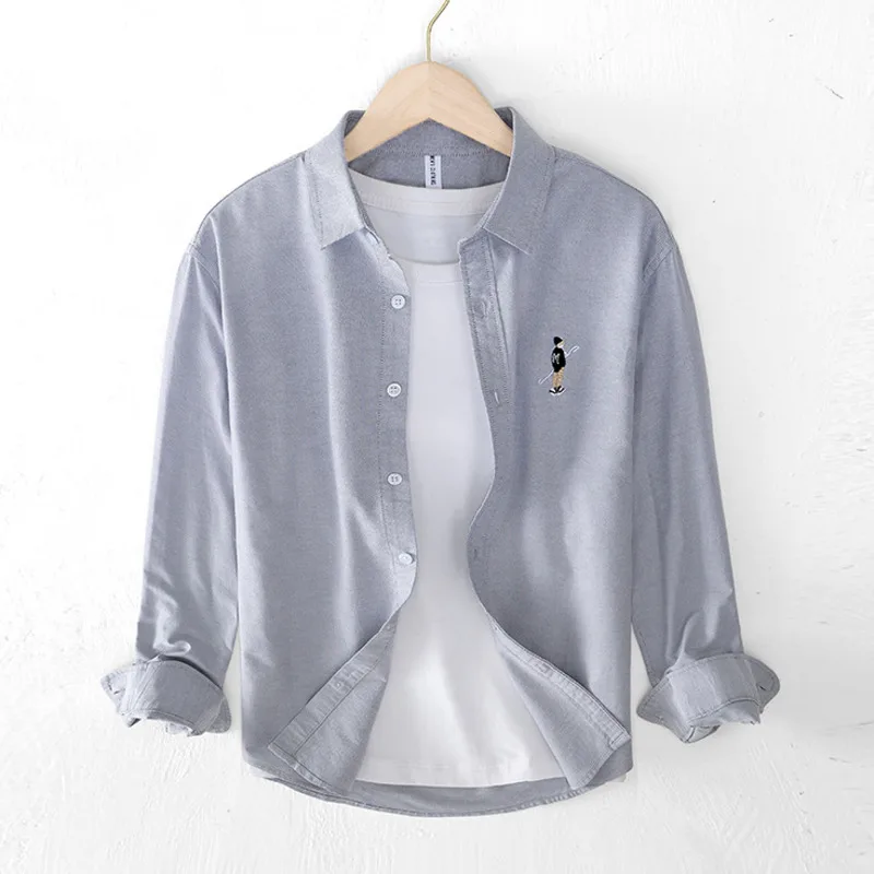 Washed Vintage Cargo Shirts Men Cotton Long Sleeve Shirt High Quality Embroidery Sold Color Fitness Shirt Male Camisa Masculina