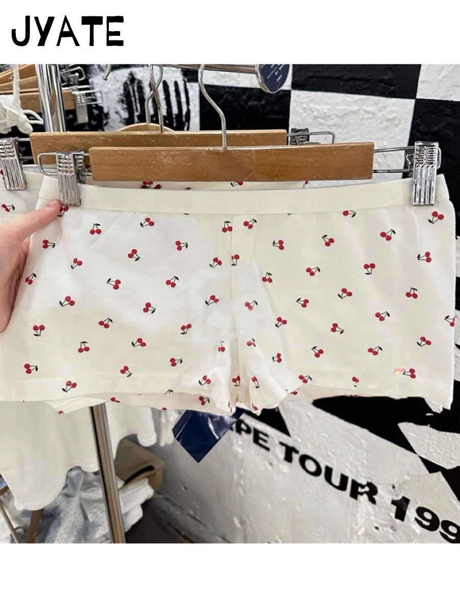 Sweet Cherry Print Patchwork Short Pants Women Summer New Casual Cotton Soft Simple Home Underwear Cute Vintage Chic Y2K Shorts