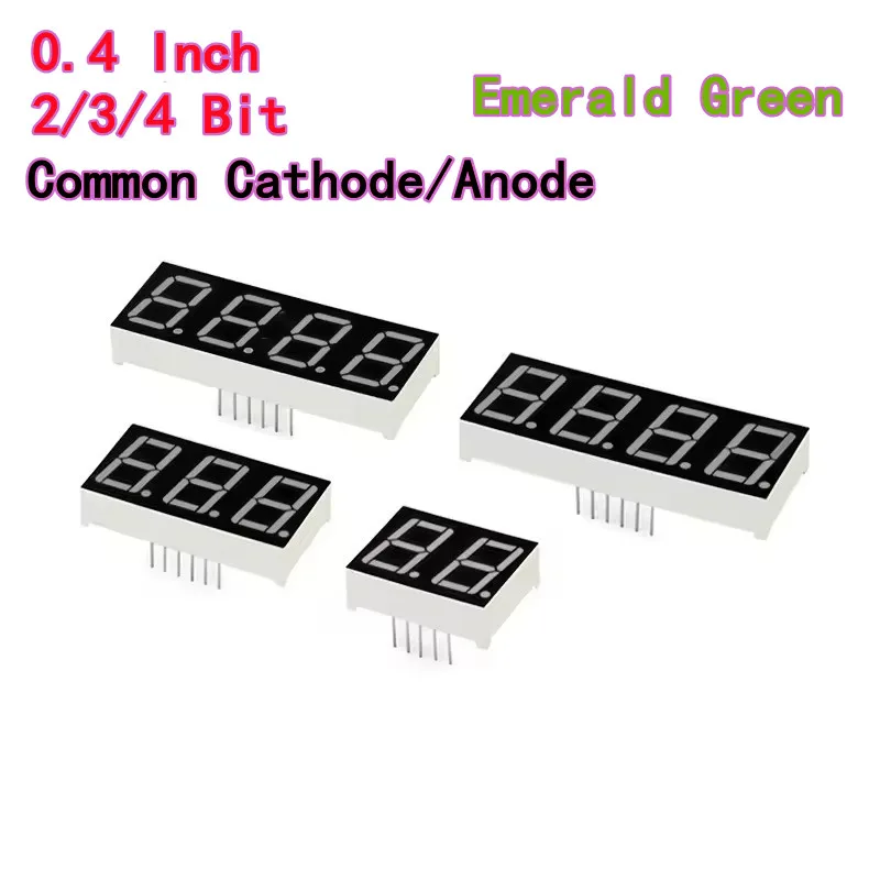 Tubo digitale da 10 pezzi da 0,4 pollici 2 3 4 bit Anodo comune Catodo Tubo digitale verde smeraldo Display a LED ad alta luminosità 7 segmenti