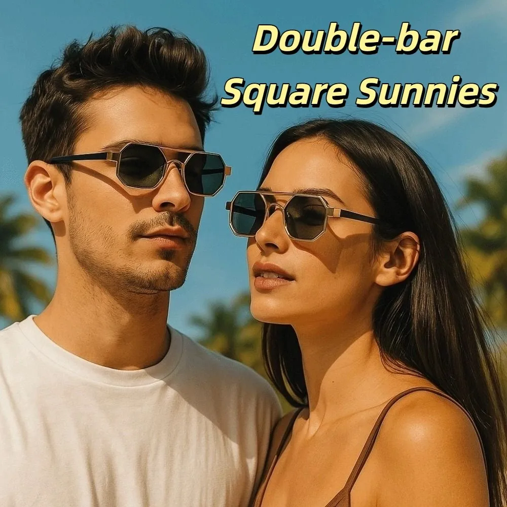 

PC Lightweight Double-bar Square Sunnies Gradient Indian Style Unisex Polarized Sunglasses Alloy Decorative Anti-UV Glasses Gift