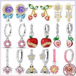 925 Sterling Silver Spring New Earrings For Women Butterfly Bee Apple Cherry Strawberry Double Ring Earrings Party Creative
