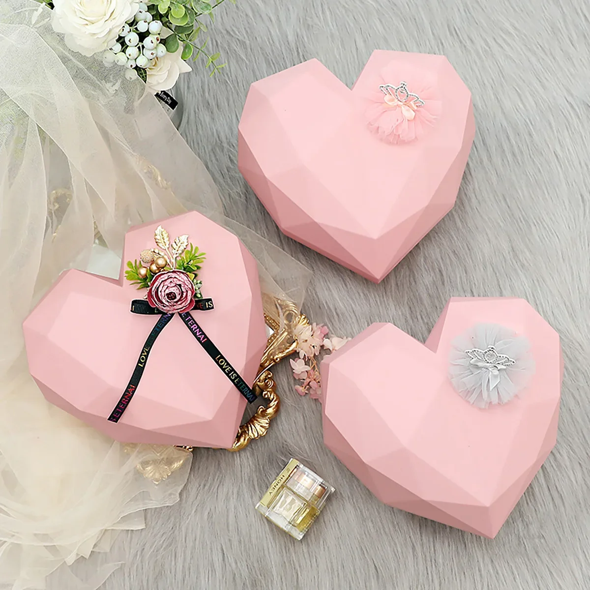 Creative Diamond Love Flower Gift Box Holding Heart-shaped Rose Packaging Candy Box Wedding Birthday Party Decorations