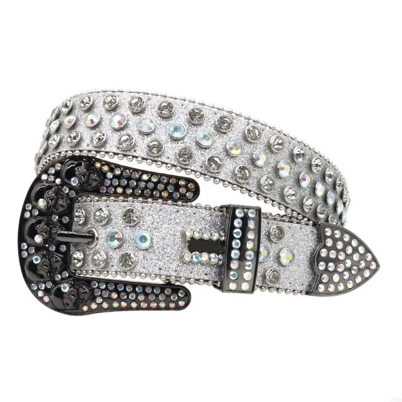 PU Waist Belt with Full Sequins Adjustable Pin Buckle Waist Belt Woman Jeans Skirt Coat Decorative Western Waist Belt