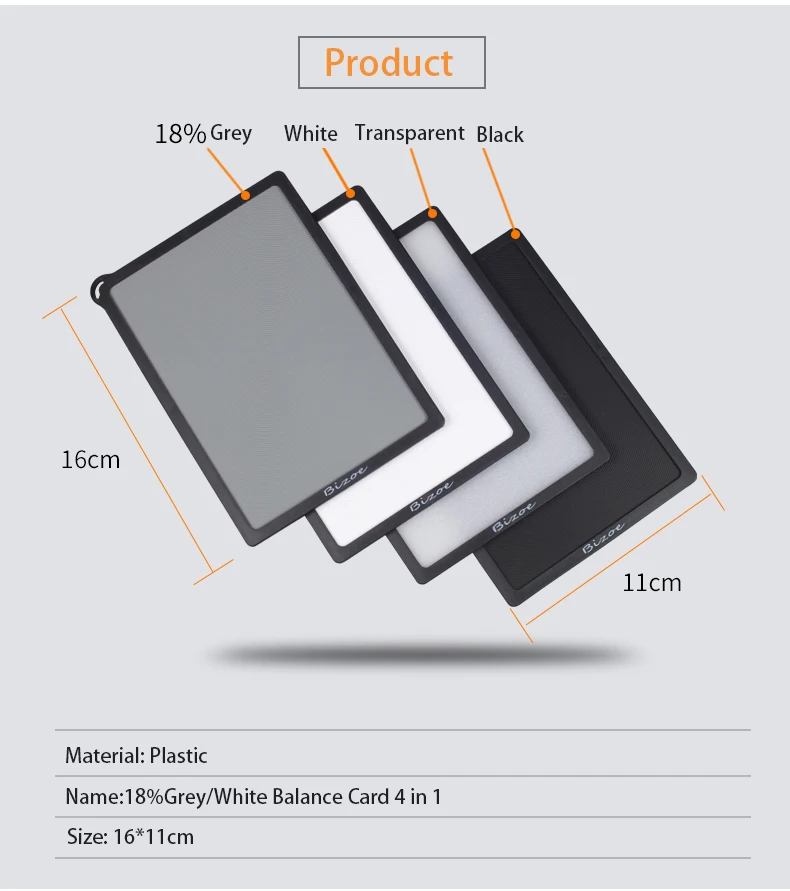 BIZOE Grey card White balance card 4-in-1 18 degree photography grey plate camera Exposure measurement calibration color card bl