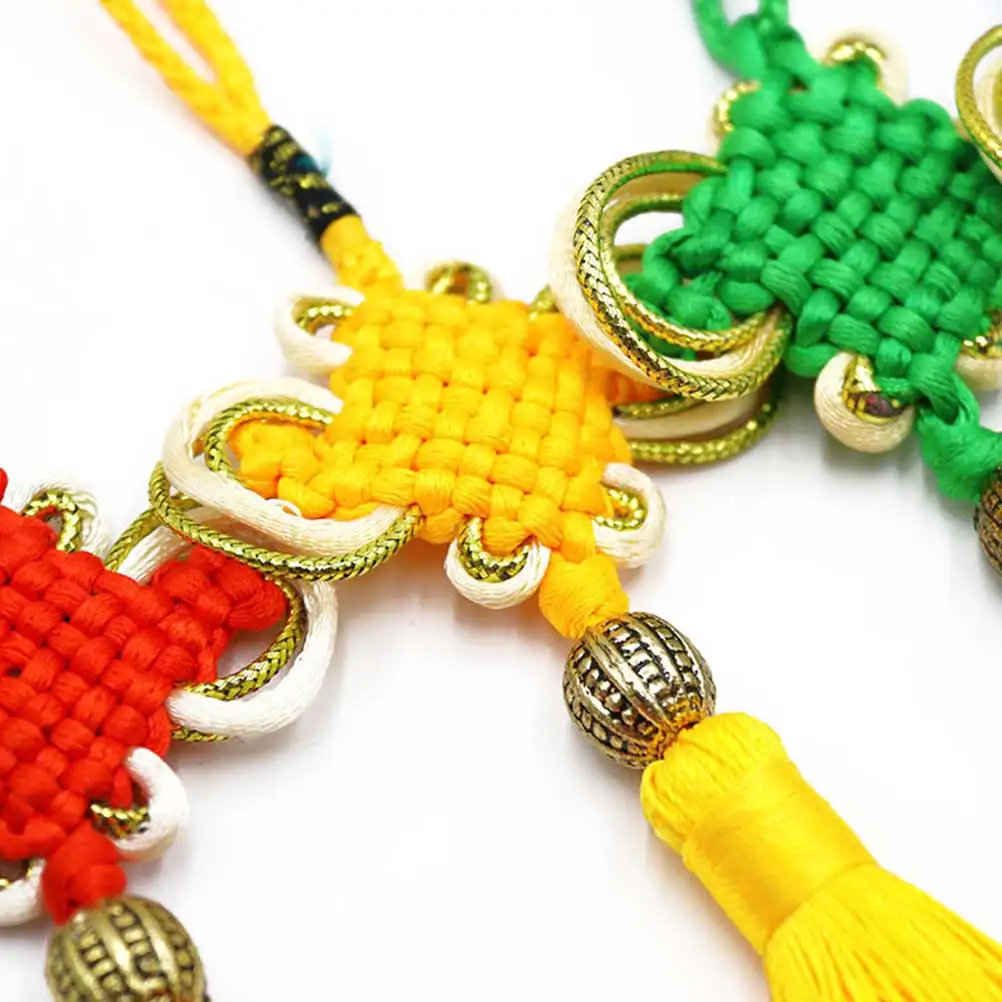 5개입 프리미엄 중국 매듭 펜던트 태슬 장식 금색 트림 자동차 장식 행운을 위한 홈 오피스 장식 노란색 태슬 펜던트