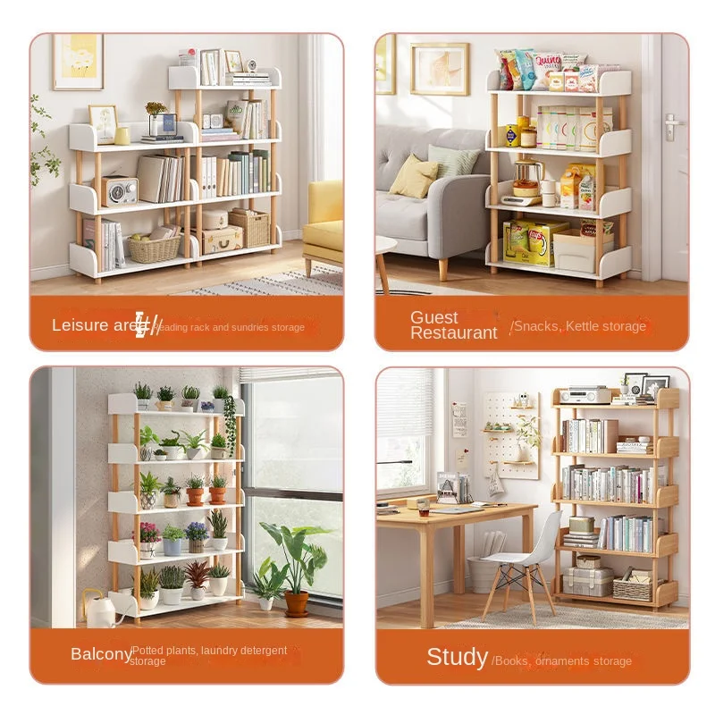 #Modern Wooden Simple Bookshelf Solid Wood Single Layer Storage Rack for Living Room Bedroom