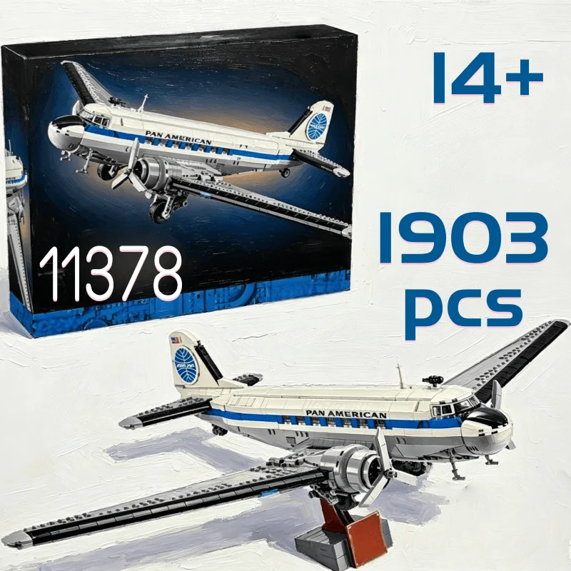 2026 Novedad Creativa: Bloques de Construcción de Avión 11378 Douglas DC-3 PAN AM, 1903 Piezas, Ideal para Regalos de Cumpleaños y Decoración del Hogar