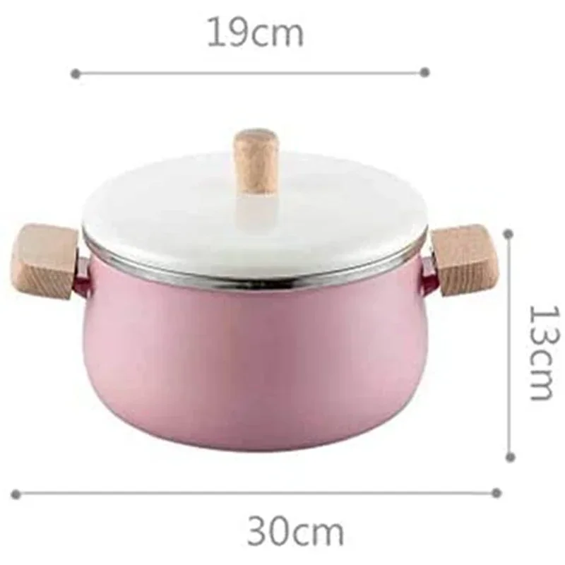 

Enamel Wooden Handle Milk Pot Soup Pot Thickened Noodles Universal Household Induction Cooker Stew Pot Manual Pan
