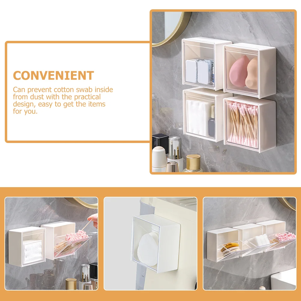 4 Pcs Wall Storage Box Organizer for Bedroom Office Organization and Cotton Pad Hair Tie Bathroom Mount Makeup Organizers