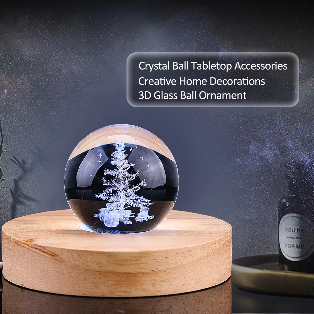 3D Laser Christmas Tree Crystal Ball Glass Paperweight Decorative Ball Art Sphere Globe Display Stand Home Xmas Decoration Props