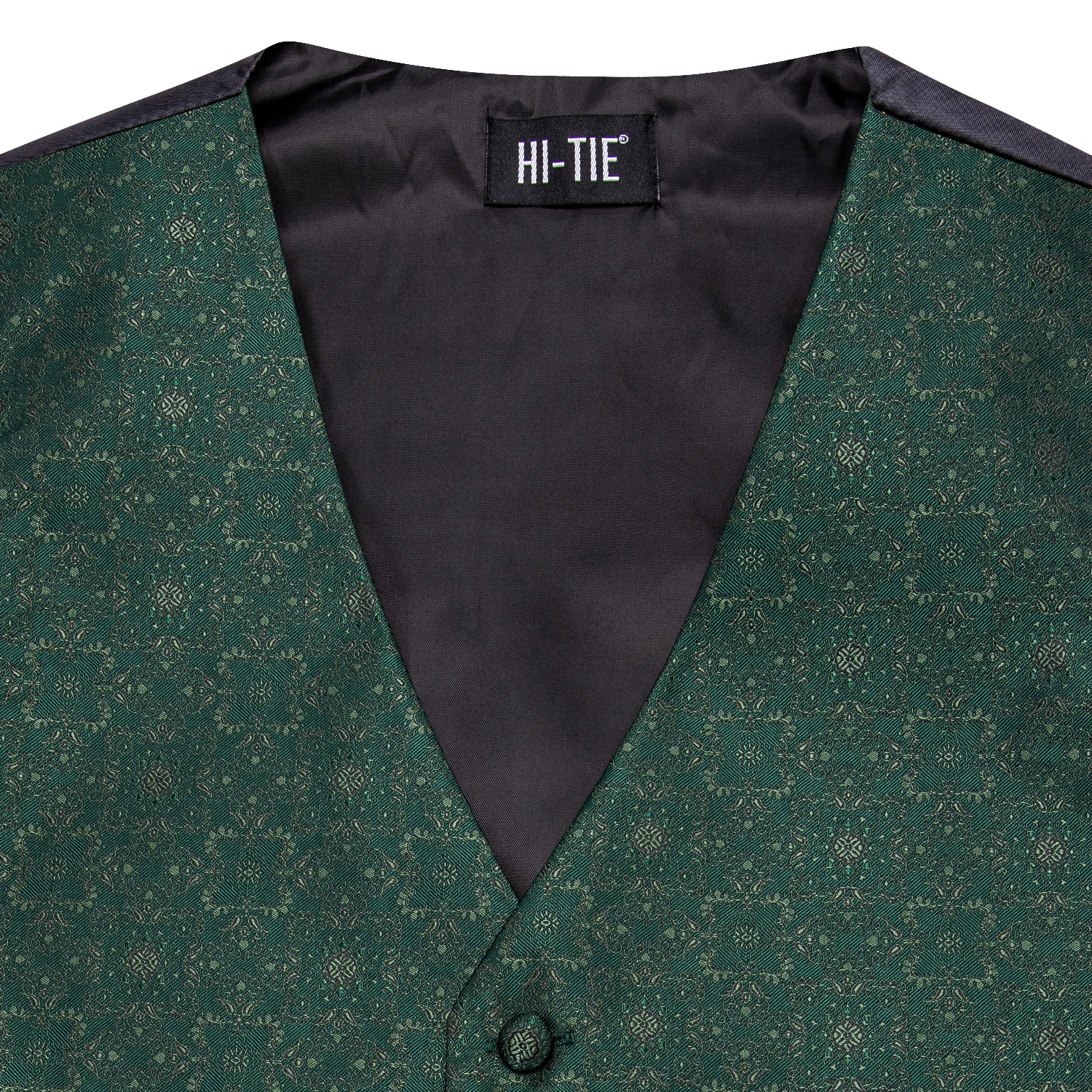 Dark Green Silk Men Vest Tie Elegant Solid Dress Sleeveless Jacket 4PC Hanky Cufflink Paisley Suit Waistcoat Wedding Gift Hi-Tie