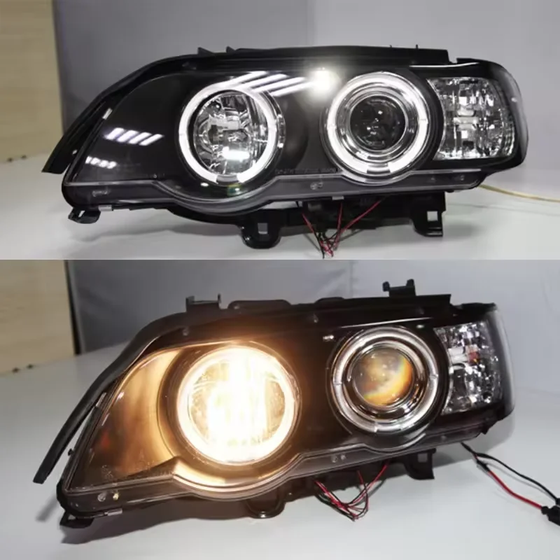 X5 E53 LED Head Lights LED Angel Eyes 1999-2002 Year Black Housing Sonar