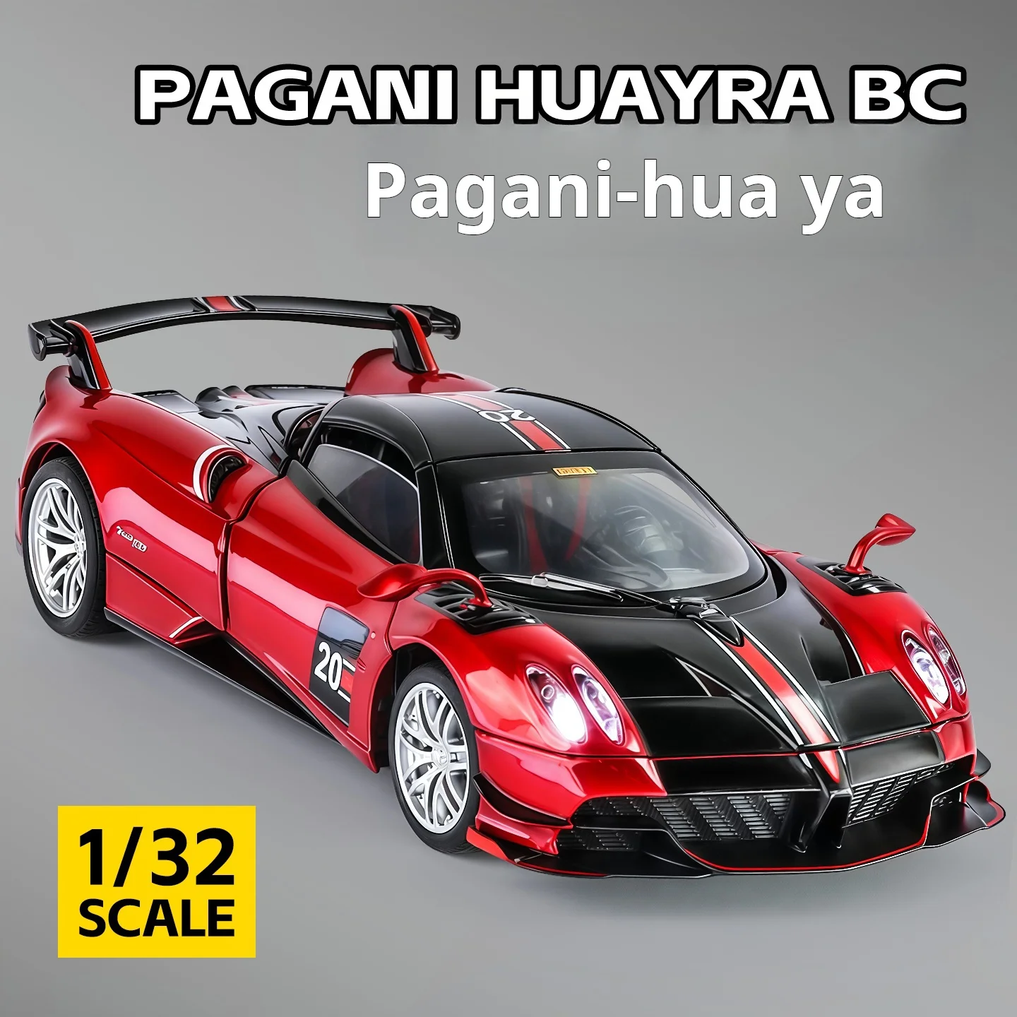 Oficial autorizado 1:32 pagani huayra supercar modelo premium carro de brinquedo luzes e sons puxar para trás carro de brinquedo meninos presente colecionáveis