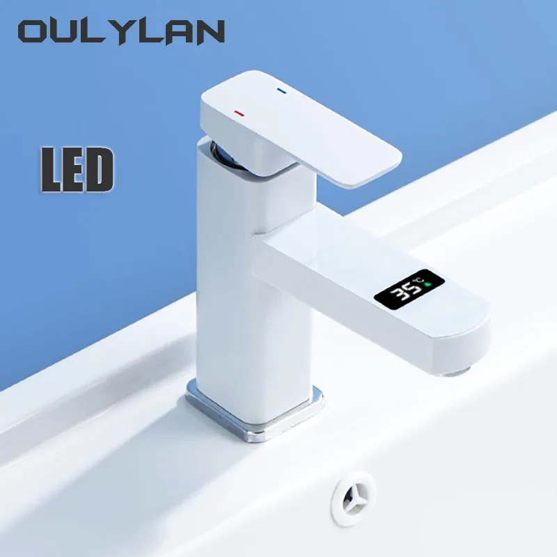 Oulylan Hot and Cold Thermostatic Faucet Temperature Display Kitchen Sink Faucet Bathroom Sink Mixer Faucets Bath Digital