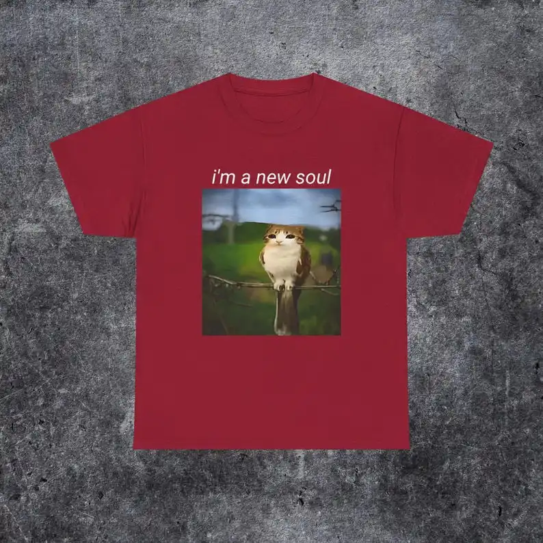 أنا روح جديدة مضحكة القط البومة ميمي ، قميص meowl meme مضحك ، قميص ميمي القط سخيفة هدية لها Brainrot meowl meme