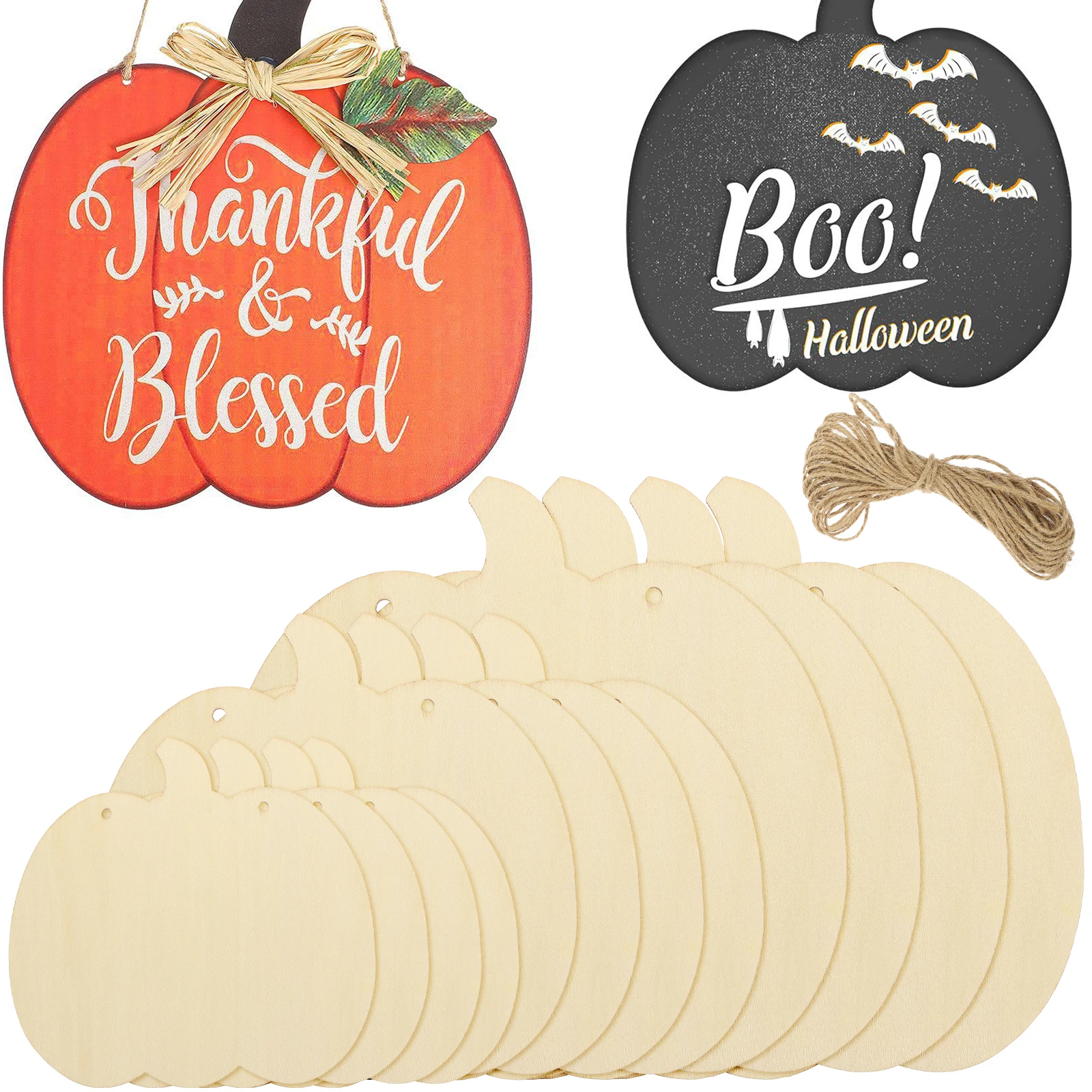 

12 Pcs Halloween Pumpkin Cutouts Decorative Wood Slices Fall Unfinished Crafts Decorate