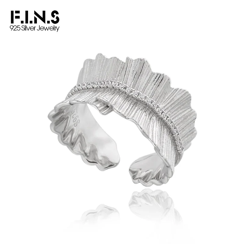 F.I.N.S Original Korean Style S925 Sterling Silver Ring Texture Irregular Hemline Zircon Wide Finger Women Fine Jewelry Gifts