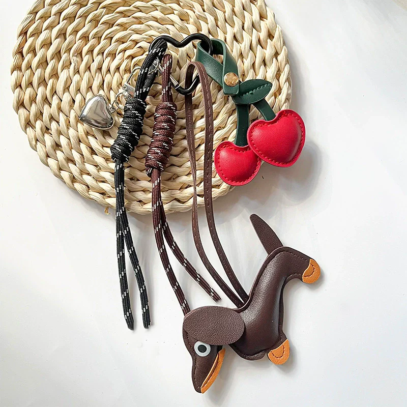 Braided Rope Bag Cherry Pendant High-grade Keychain Pendant Style Dachshund Pendant Suitable For Phone Bag Accessories
