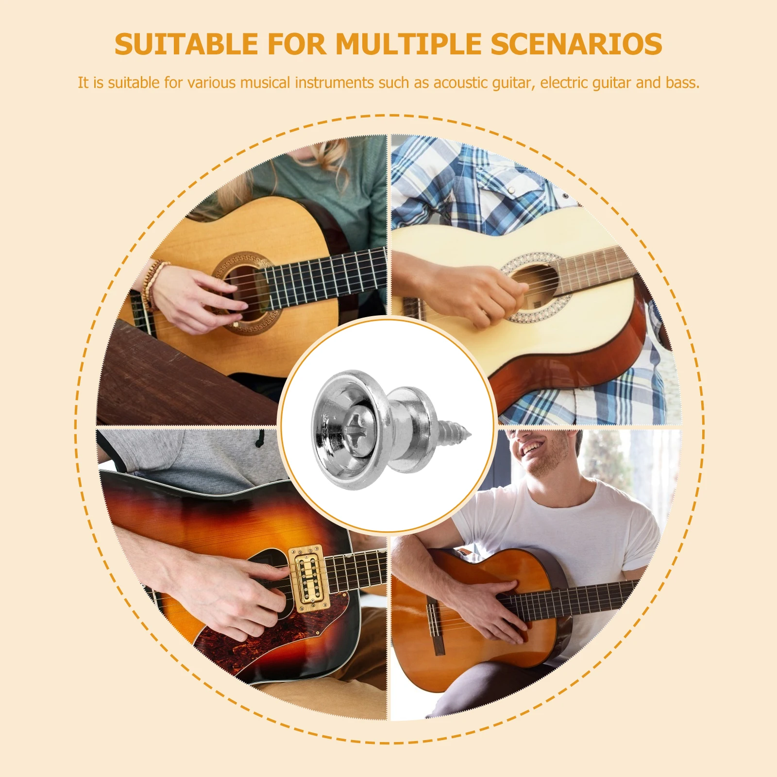 

15pcs Guitar Strap Non Slip Lock Metal Buttons For Acoustic Electric Bass Ukulele With Durable Materials Easy Install